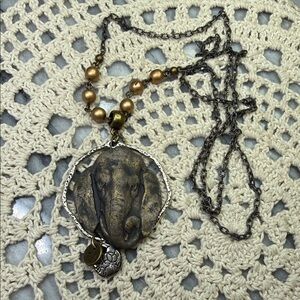 ceramic Elephant Pendant & glass beaded necklace
